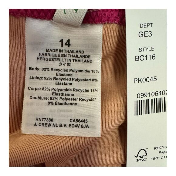 NWT J. Crew Radiant Fushia Roushed V Neck One Piece Bathing Suit Size 14 - Picture 5 of 9